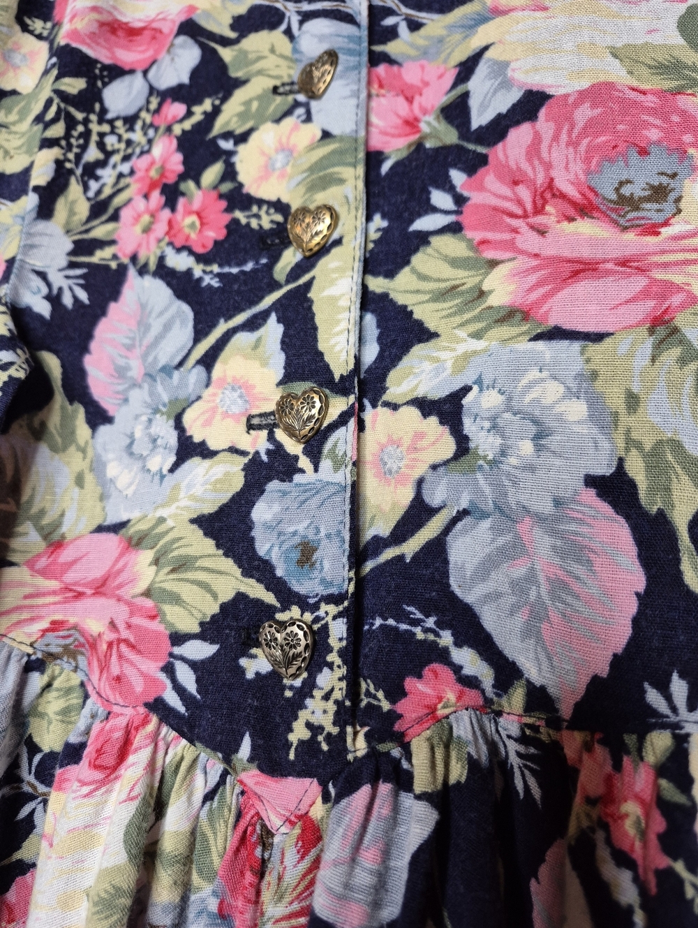 Vintage Les Modes Jolibel Floral Cottagecore Dress Romantic Prairie Tie Hearts - Picture 4 of 17